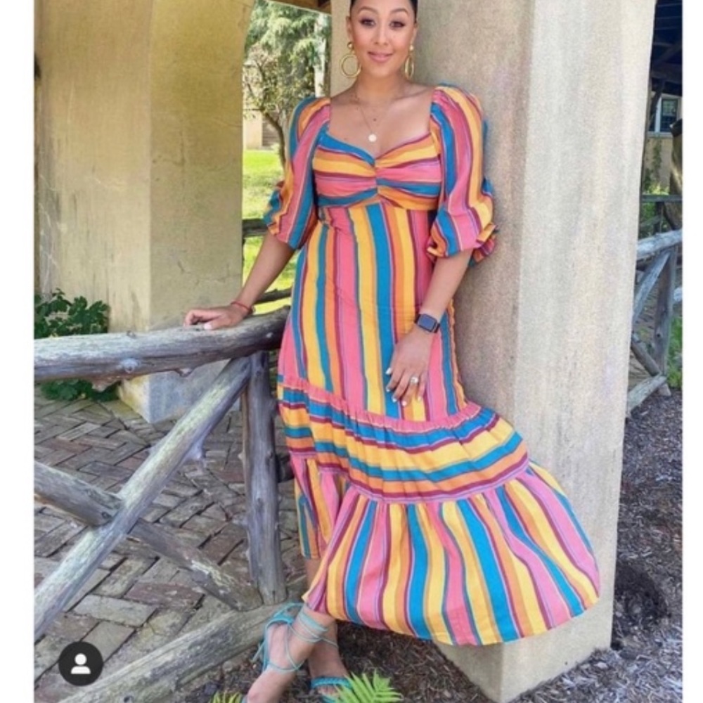 Farm Rio // Rainbow Stripe Midi Dress, XS
